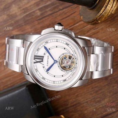 Calibre De Cartier Tourbillon Stainless steel White Dial Watches